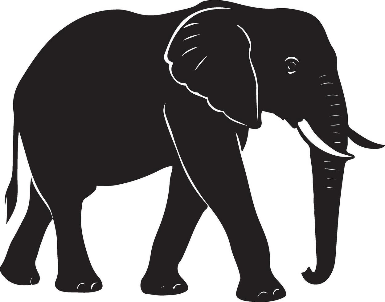 Elephant walking silhouette simple design, Bold animal silhouette in black art vector
