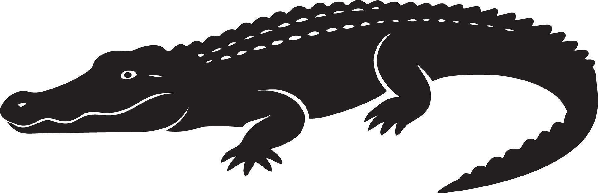 Alligator black silhouette simple drawing, Reptile figure minimal line design vector
