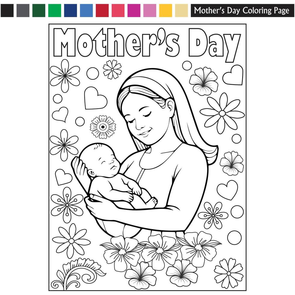 mother's day art and color page vector
