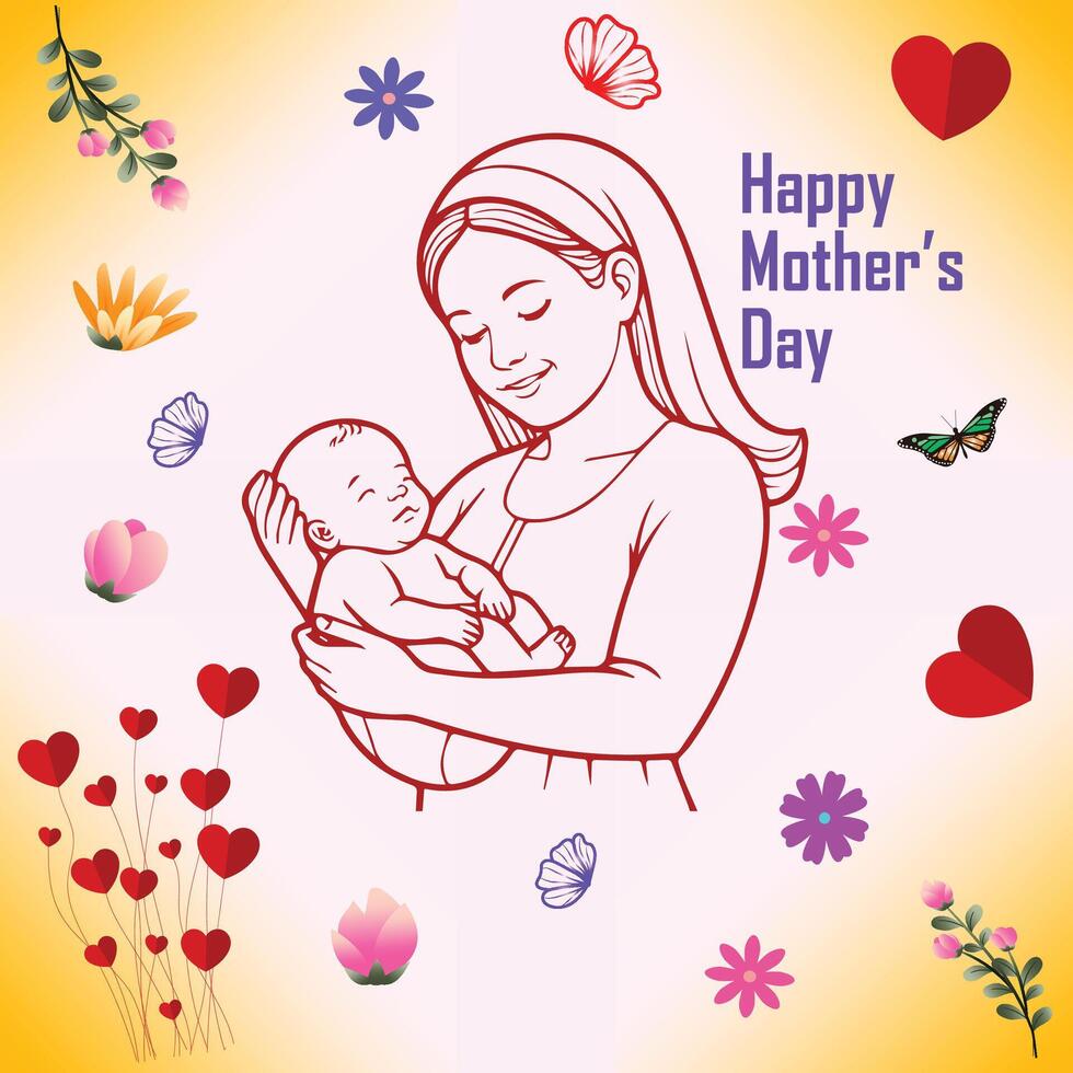 mother's day mom and baby vector
