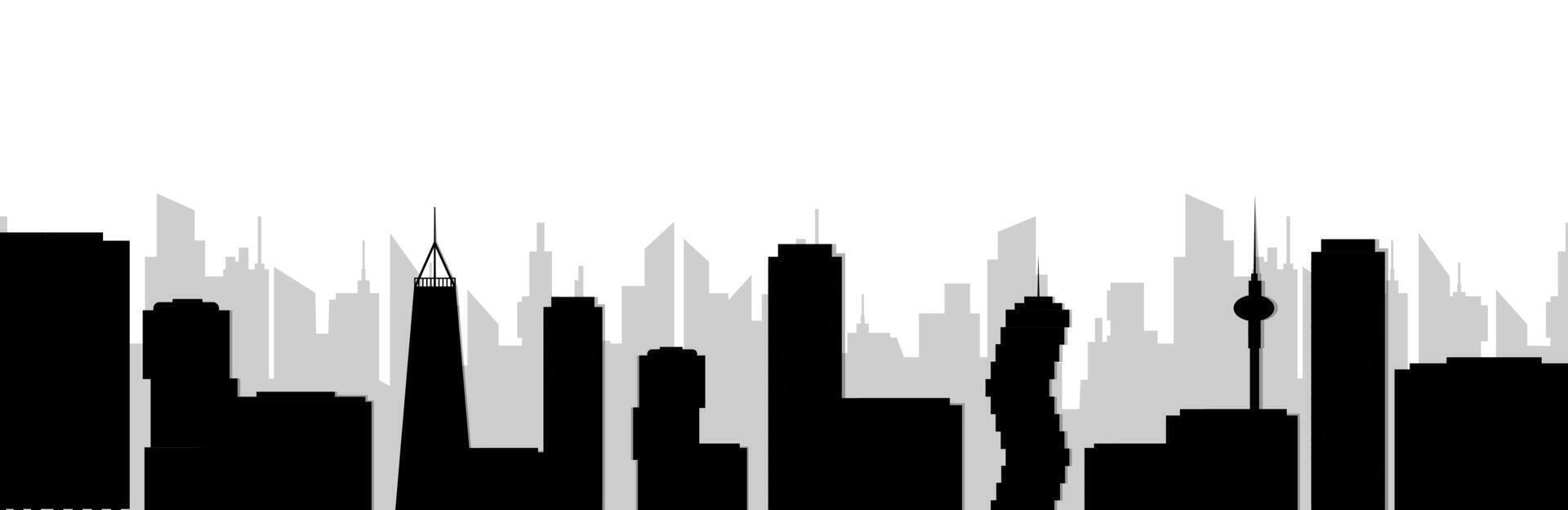 City panorama of urban silhouettes against a clear sky in minimalistic black and white style vector