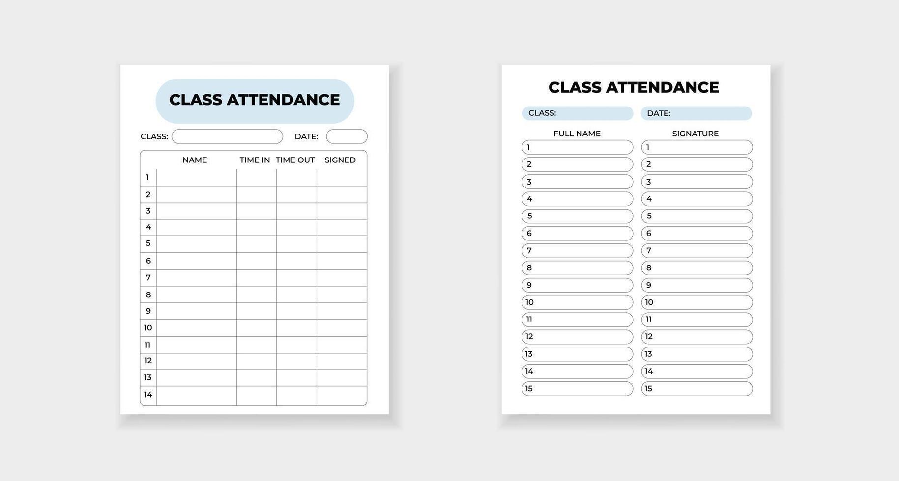 Class attendance form template for tracking student presence daily and efficiently vector