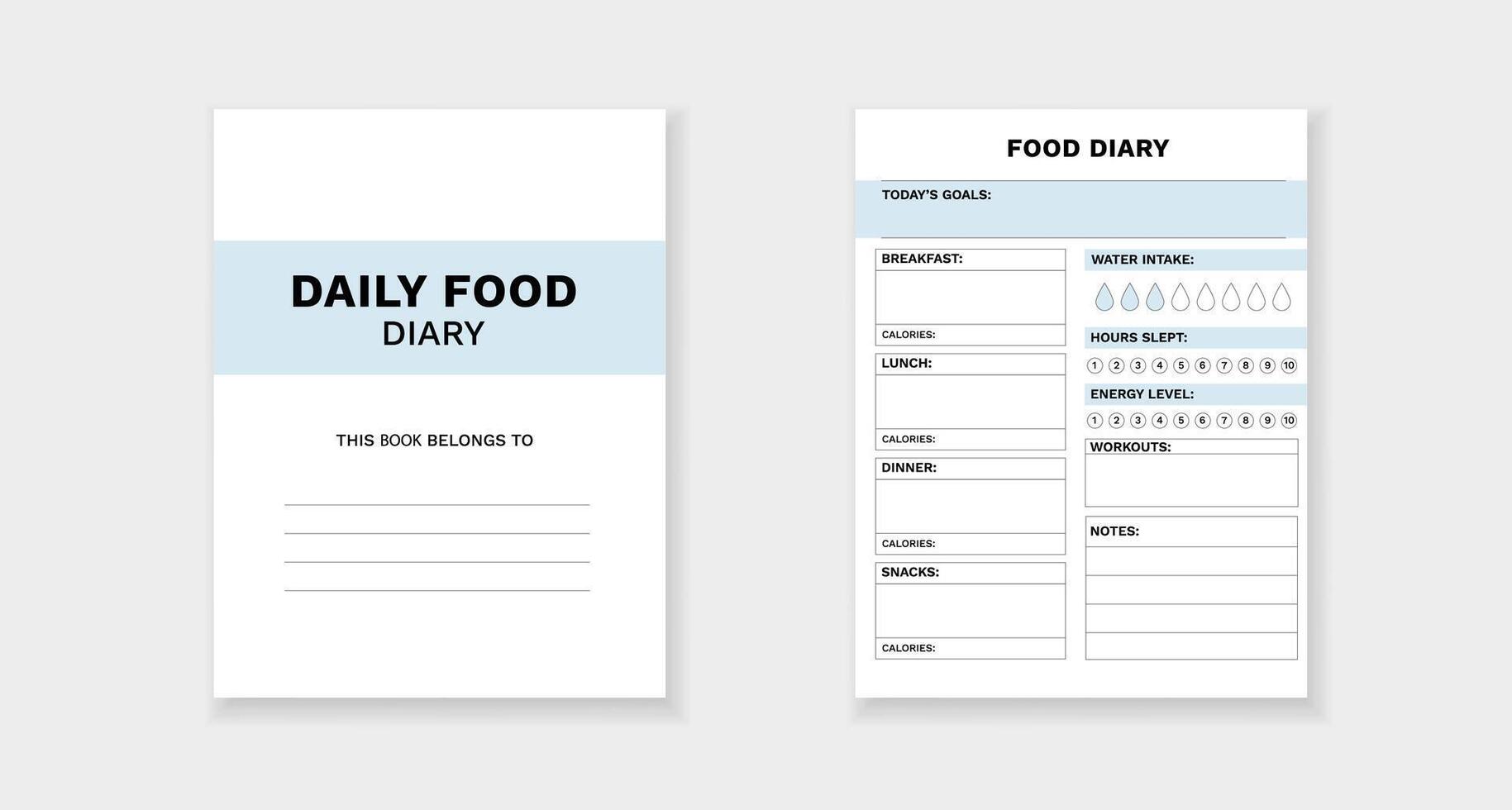 Food diary template for tracking meals and daily nutrition with space for personal goals vector