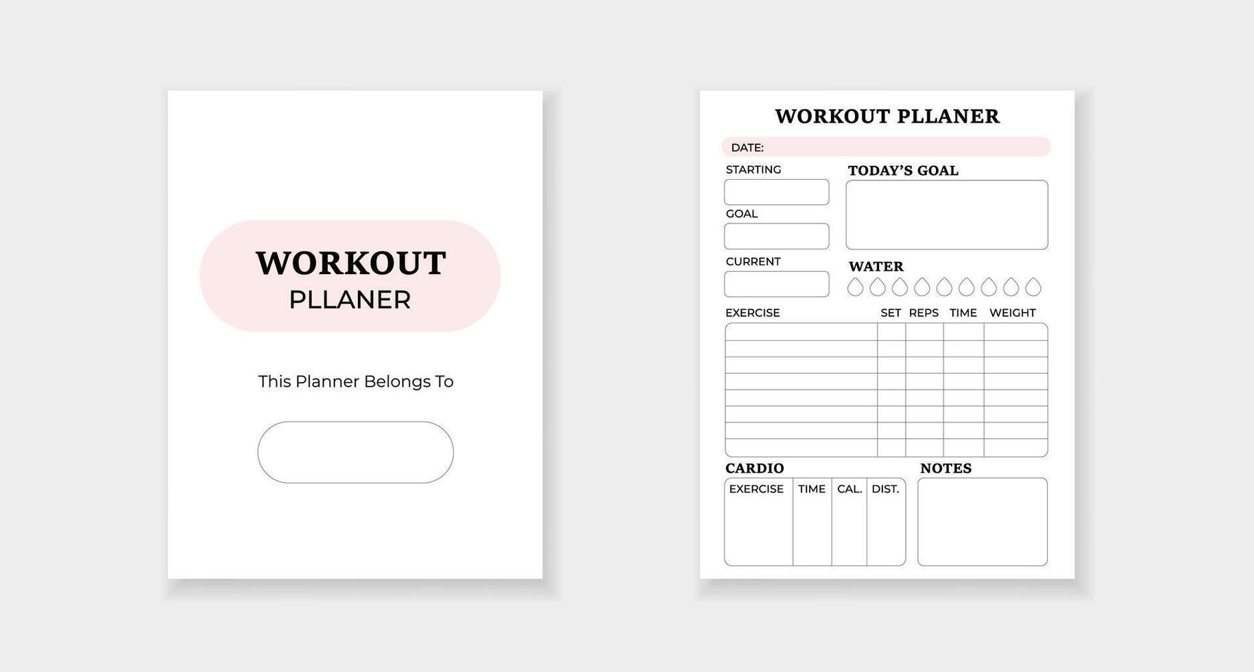Workout planner form template for scheduling and tracking fitness goals and routine vector