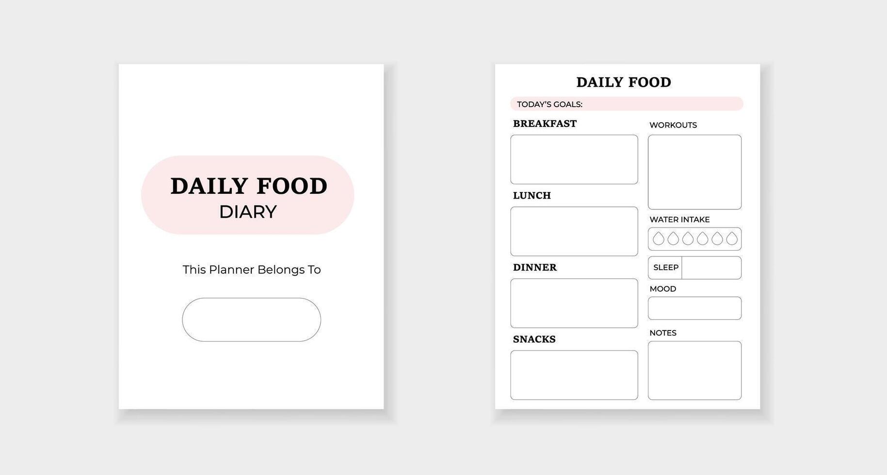 Daily food diary template for meal tracking and health goals with minimal design vector