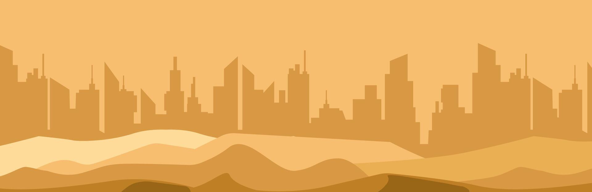 Muted earth tone skyline of minimalistic city with simplified building outlines vector