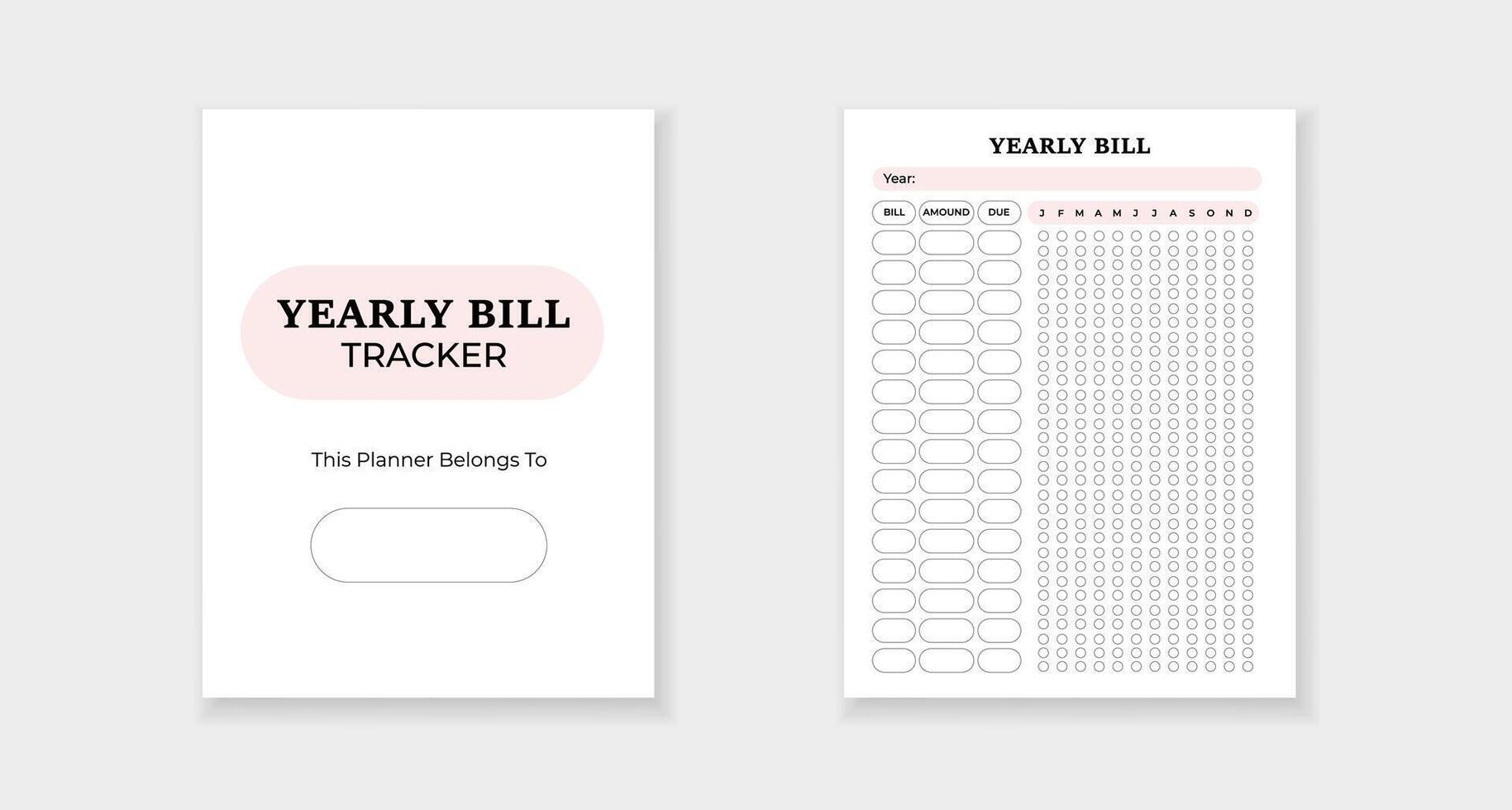 Template form for yearly bill tracking with simple and efficient layout for easy organization vector