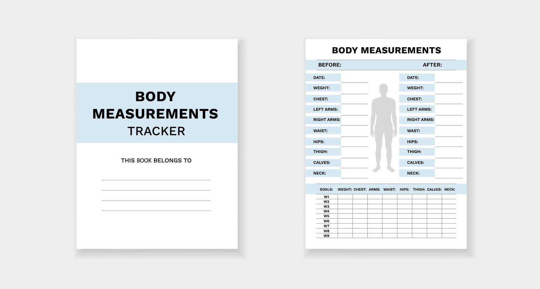 Body measurements tracker template for personal fitness and health monitoring vector