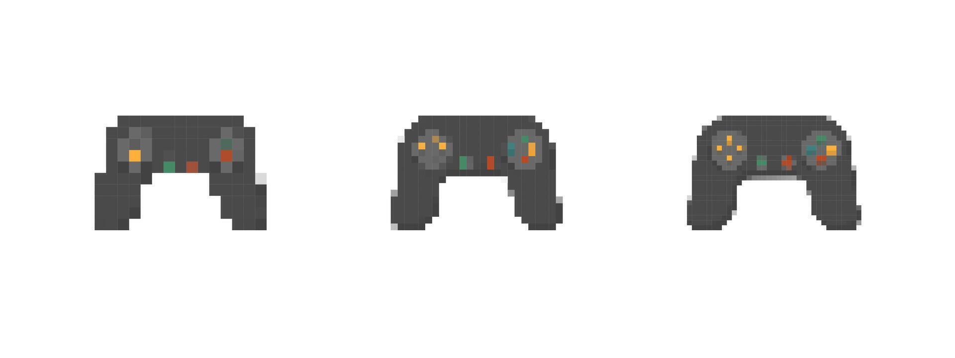 Mosaic pixel art game controller icons in retro sprite style vector