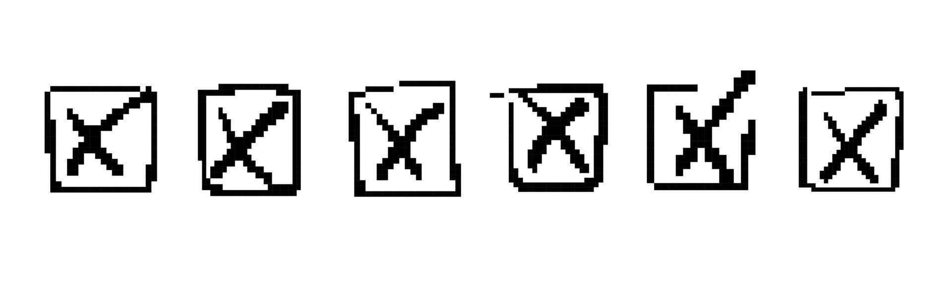 Mosaic pixel art check marks box in black and white comic style vector