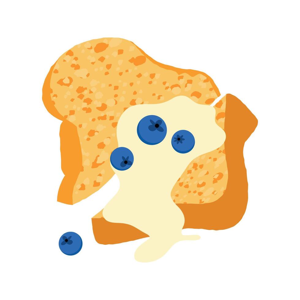 French Toast with Condensed Milk and Blueberries. vector