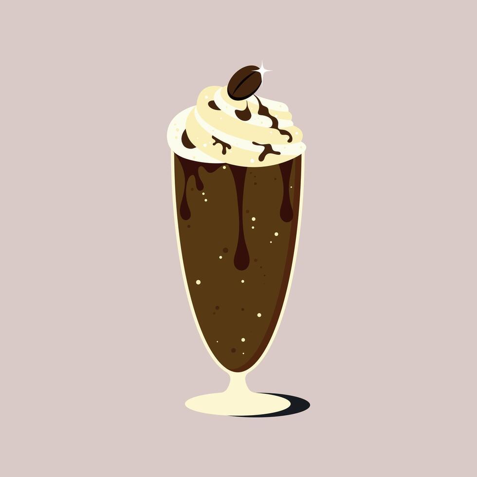 Milkshake Topped with Whipped Cream and Chocolate Drizzle. vector