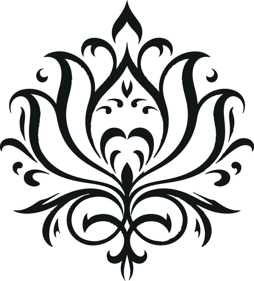Classic Black Ornamental Design with Lotus and Curved Elements vector