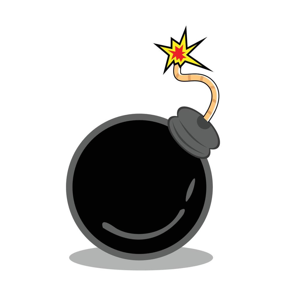 black round bomb on white background burning wick vector
