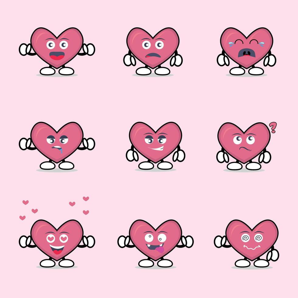 Heart emoticons set of cartoon characters vector