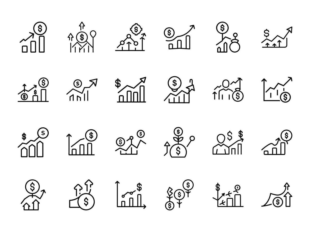 financial growth success metrics icon set line art illustration vector