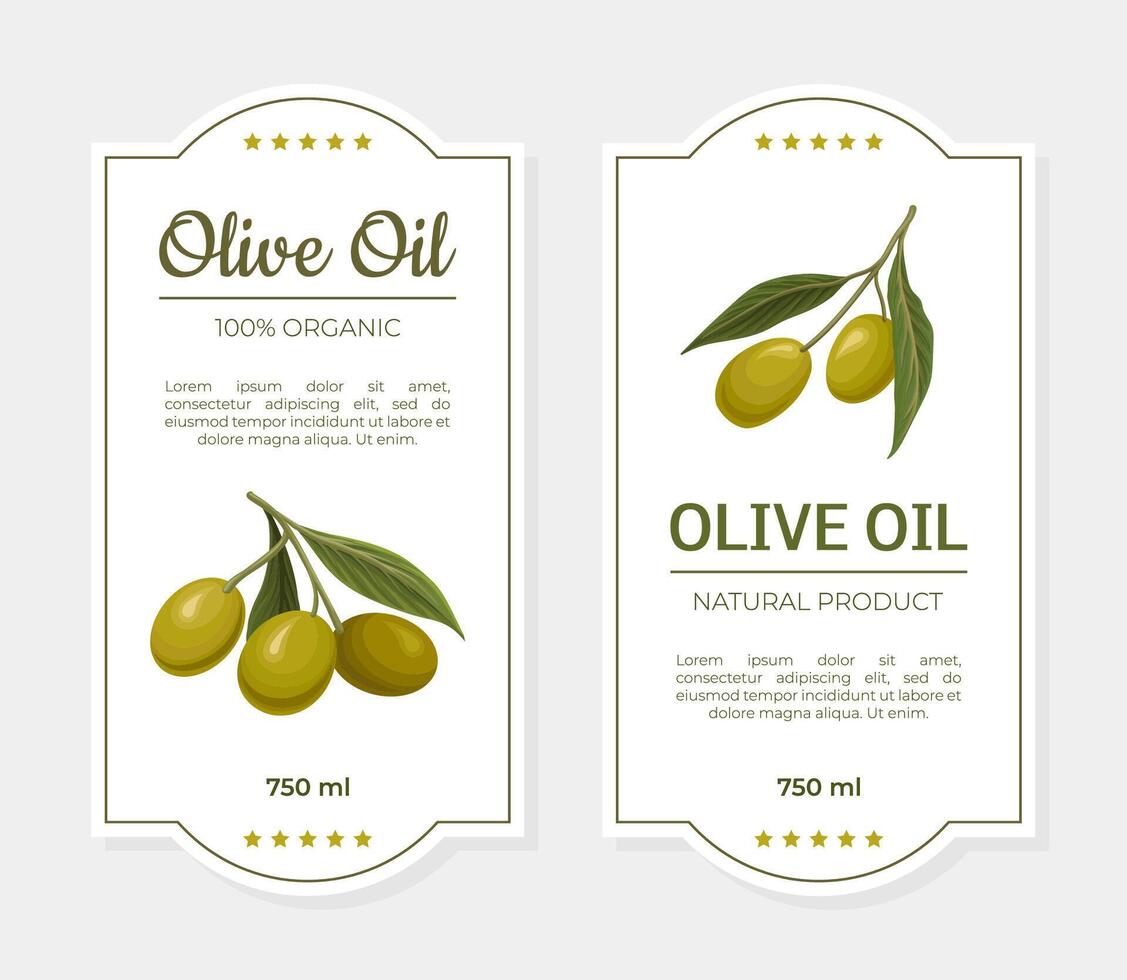 Olive oil natural product labels set. Premium quality product packaging design vector