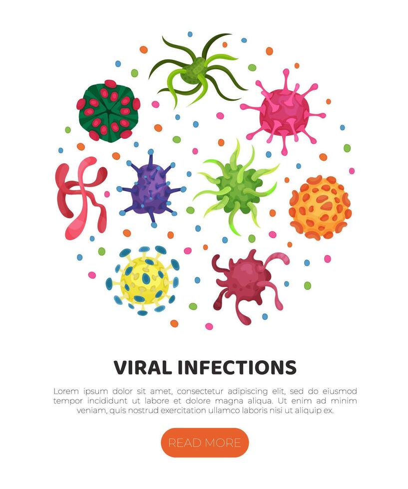 Viral infections webpage. Virus, bacteria and microbe infection medical landing page design illustration vector