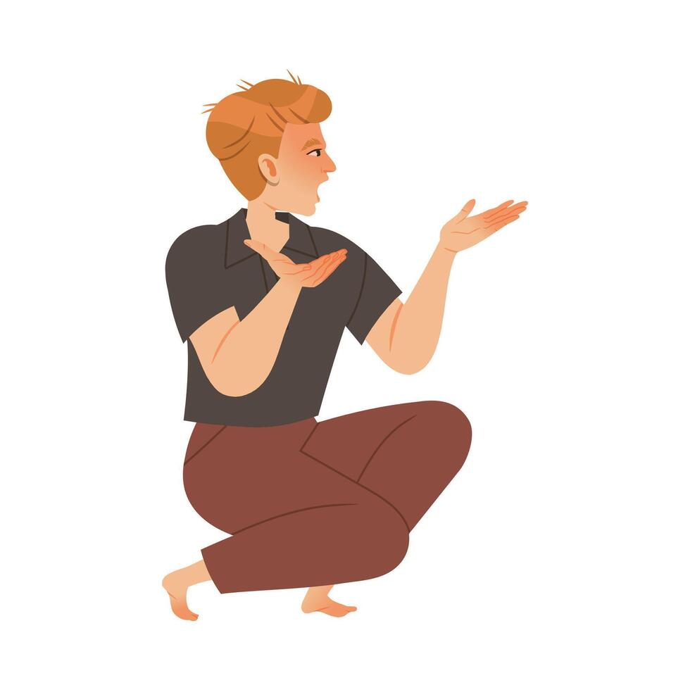 Furious angry man shouting sitting on floor illustration vector