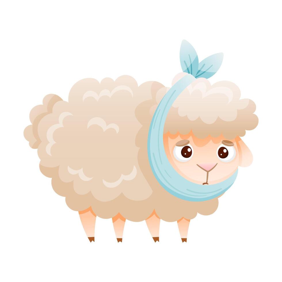 Sick baby animal. Sad sheep with bandage on its head suffering from toothache cartoon illustration vector