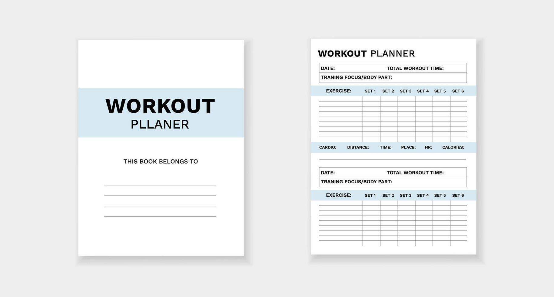 Workout planner form with sections for exercises and total workout time tracking vector