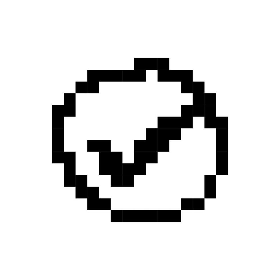 Mosaic pixel icon of check mark symbol with retro style in black and white design vector