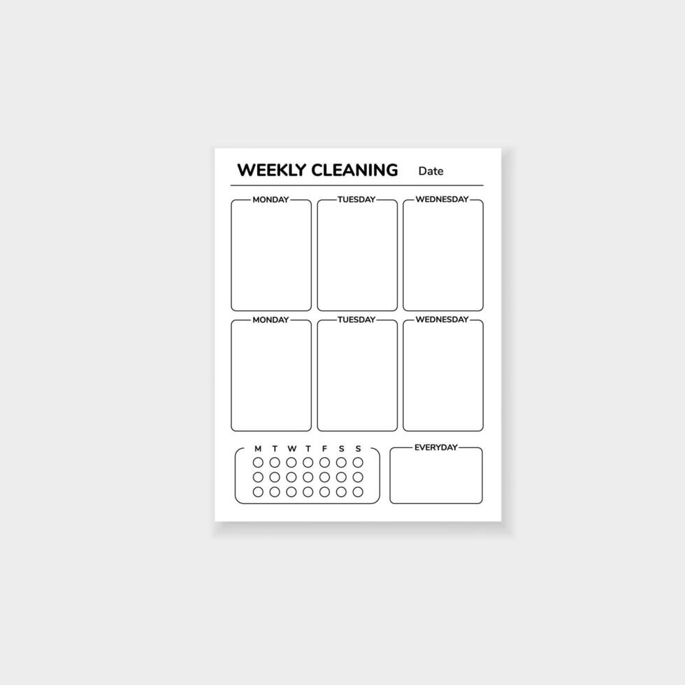 Weekly cleaning template for organizing chores and tracking tasks with a simple layout vector