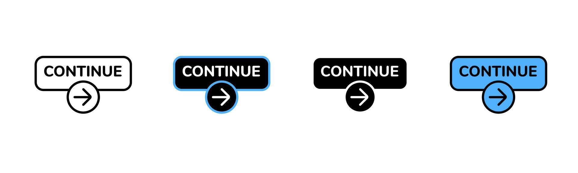 Four different designs of web interface continue buttons with arrow icon vector