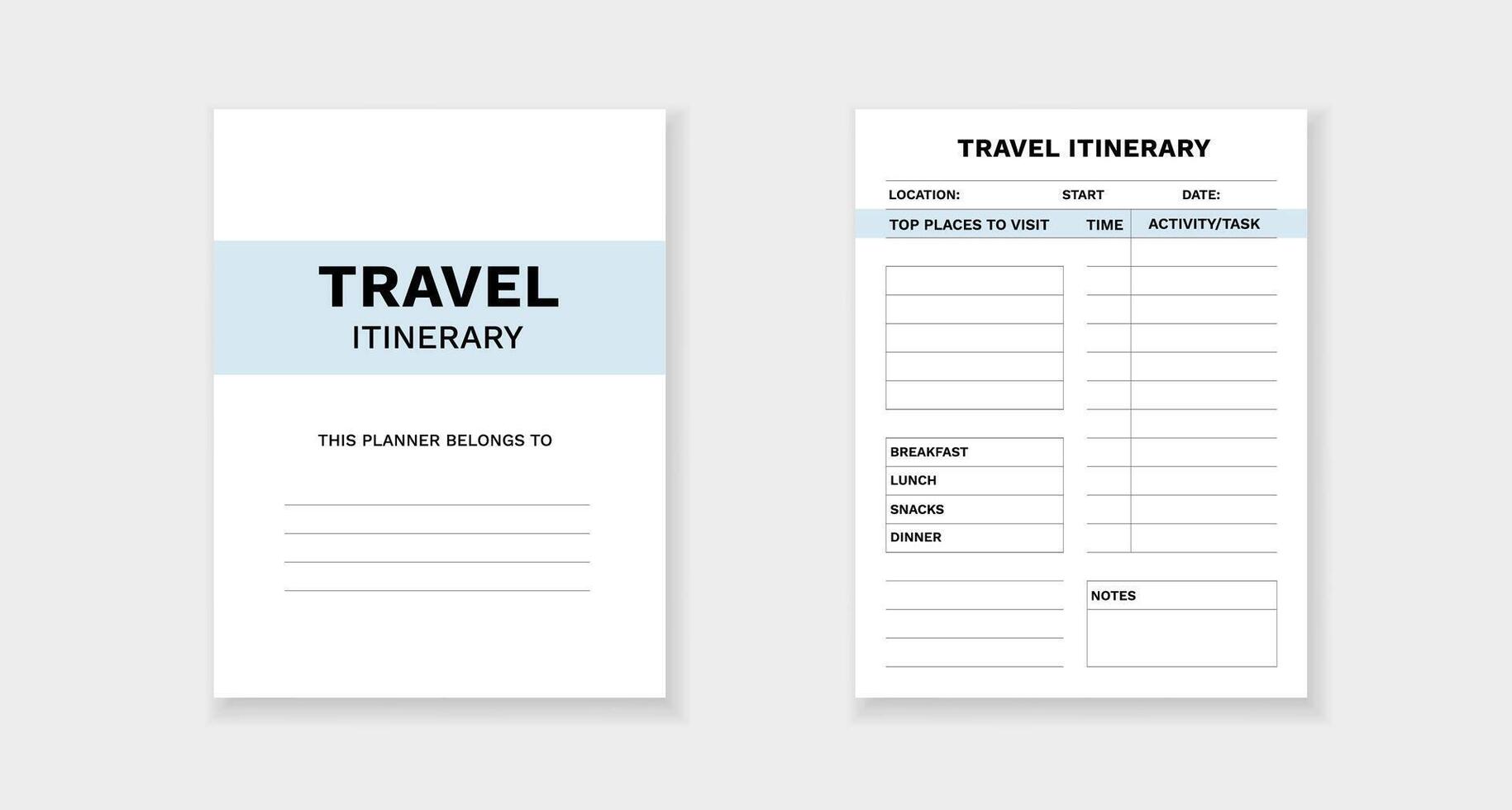 Travel itinerary form with clear layout for organizing trips and scheduling activities efficiently vector