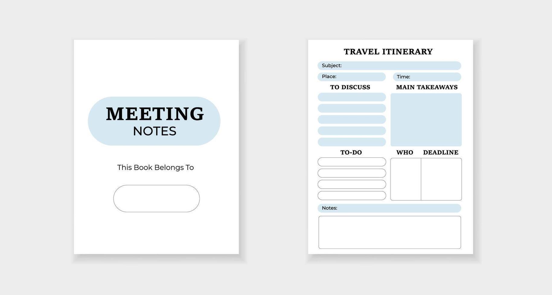 Meeting notes and travel itinerary template for organized planning and documentation vector