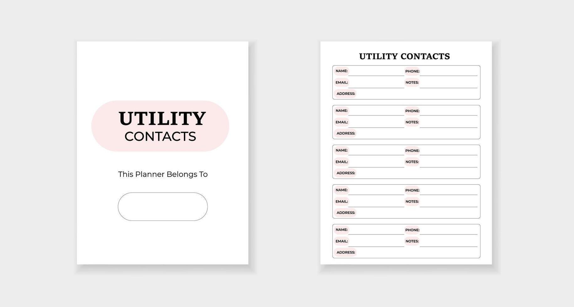 Utility contacts form with sections for name email phone address and notes vector