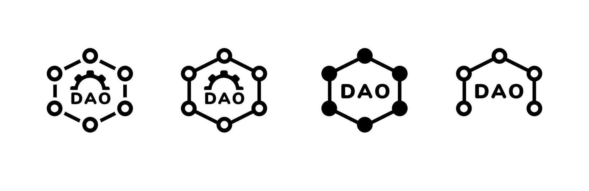 Four black line dao logos with hexagonal and circular shapes in a simple modern design vector