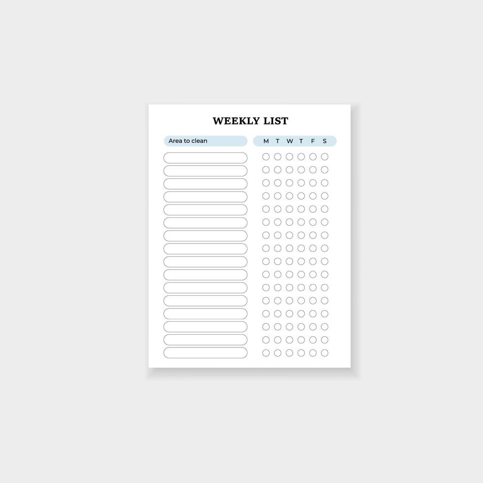 Weekly cleaning list template for effective household task management vector