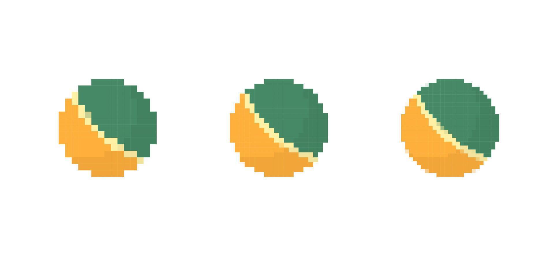 Mosaic style pixel art icons featuring colorful circular designs in simple geometric patterns vector