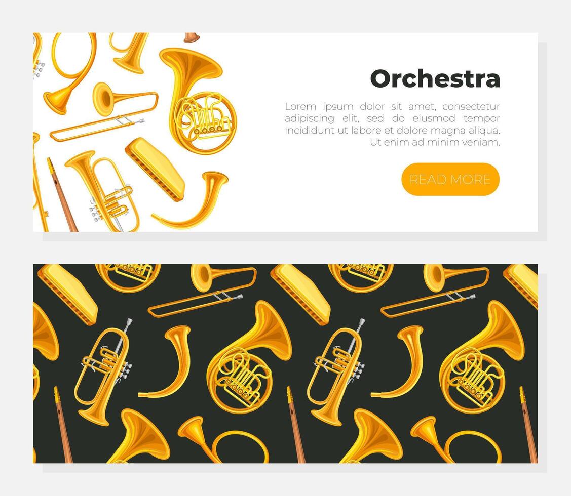 Orchestra web banner. Music festival, live concert. Entertainment and music landing page vector