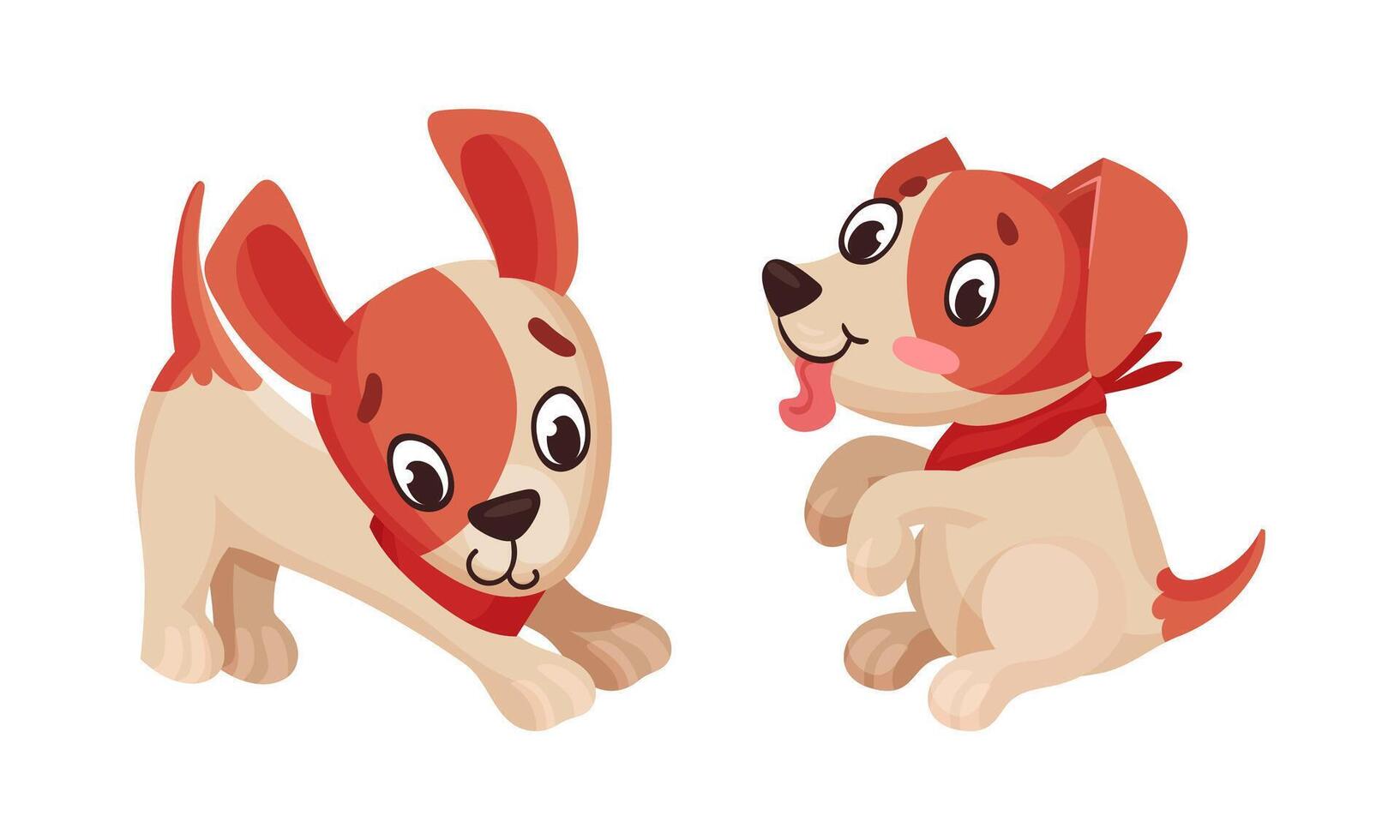 Cute puppy daily routine set. Adorable little pet animal cartoon illustration vector