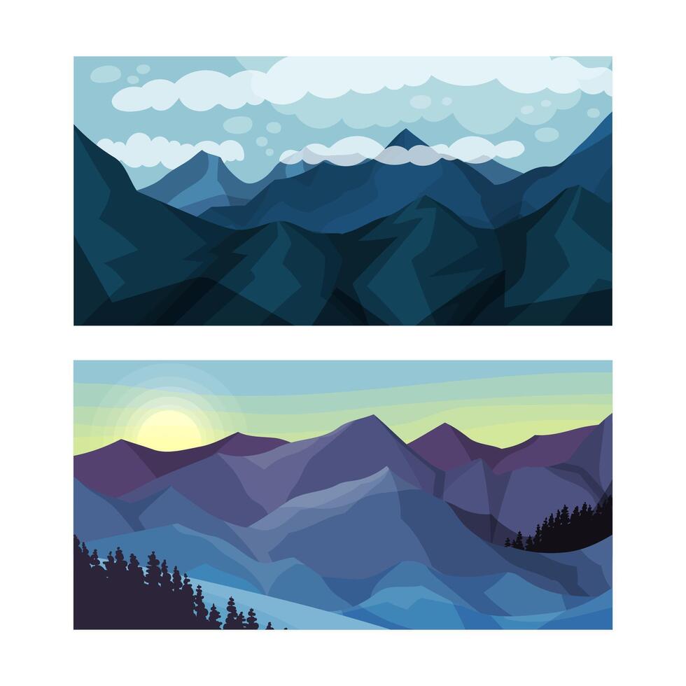 Set of beautiful mountain landscape at dusk illustration vector
