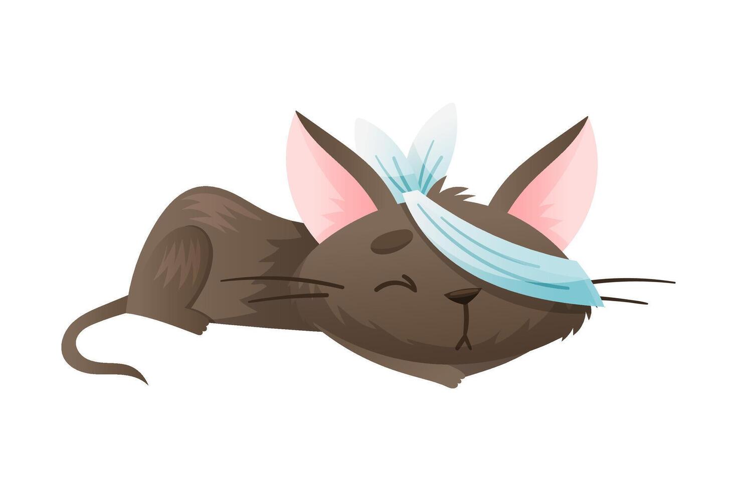 Sick cat pet animal. Sad kitten with bandage on its eye cartoon illustration vector
