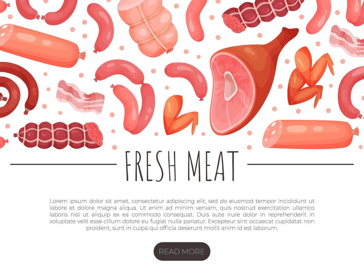 Fresh meat web banner. Butcher shop, farm market landing page vector