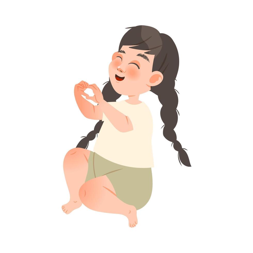 Cute happy little girl making heart shape with her hands illustration vector
