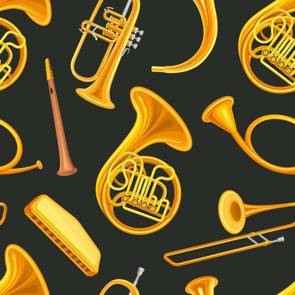 Wind musical instruments seamless pattern, background, wallpaper, cover, textile, packaging illustration vector