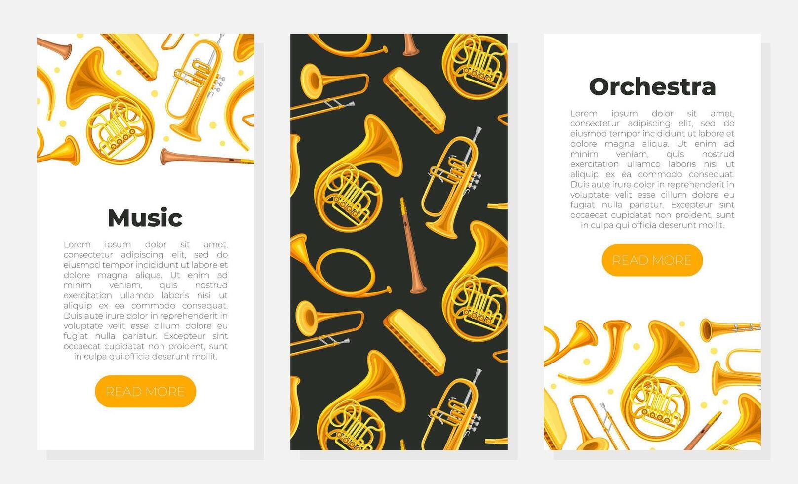 Music festival web pages set. Orchestra, live music concert mobile application illustration vector