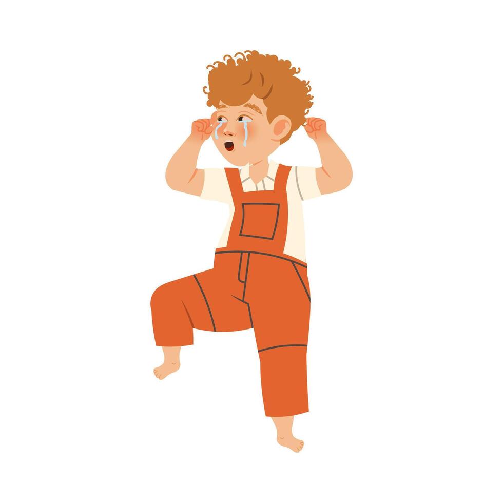 Stressed little boy covering his ears to stop hearing quarrel illustration vector