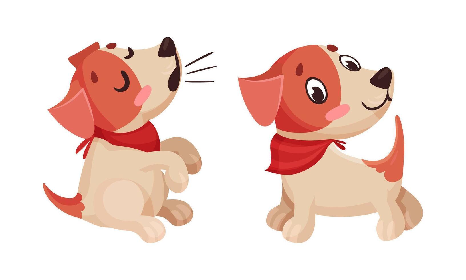 Cute puppy daily routine set. Funny adorable pet animal cartoon illustration vector