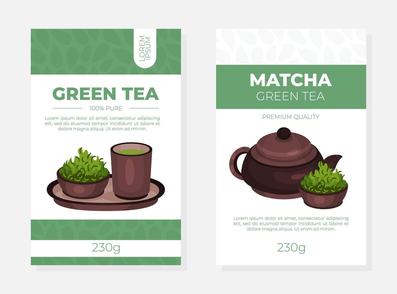 Green tea, matcha labels set. Identity, branding, packaging design illustration vector