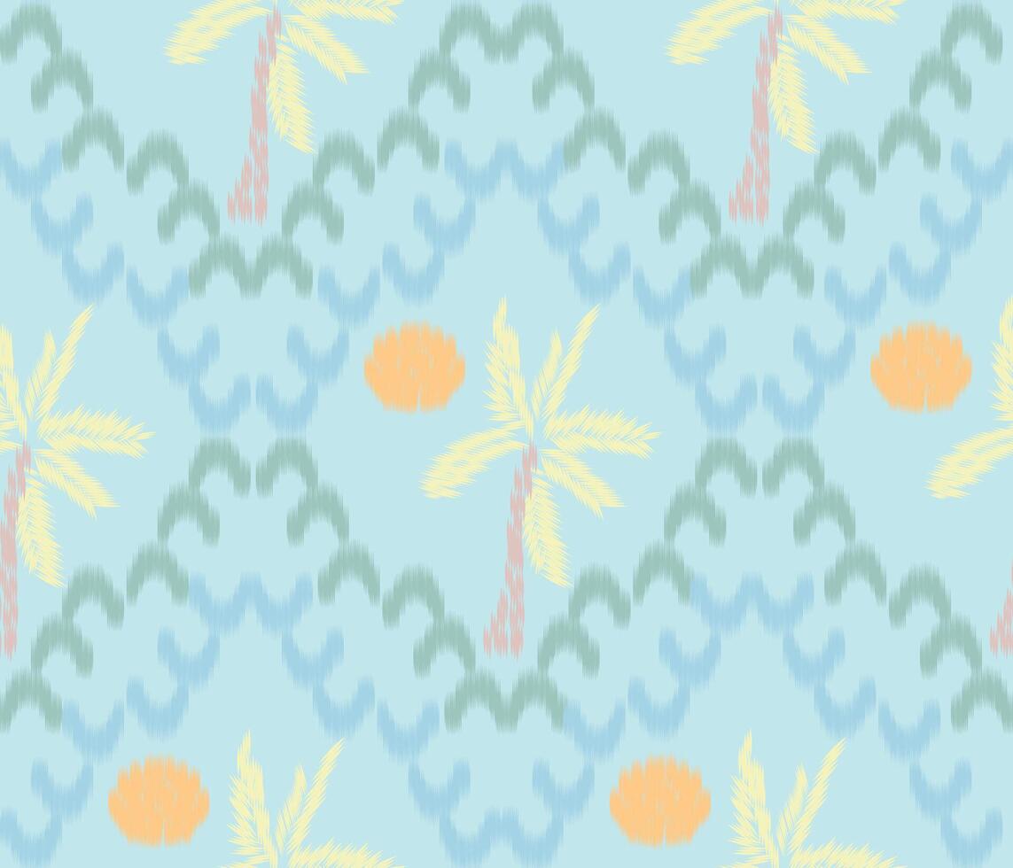 Ikat Pastel Coconut Palm Pattern. Soft Tropical Seamless Background vector