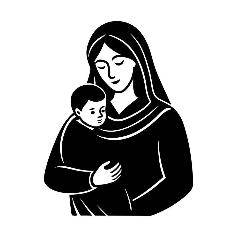 mother holding baby silhouette vector
