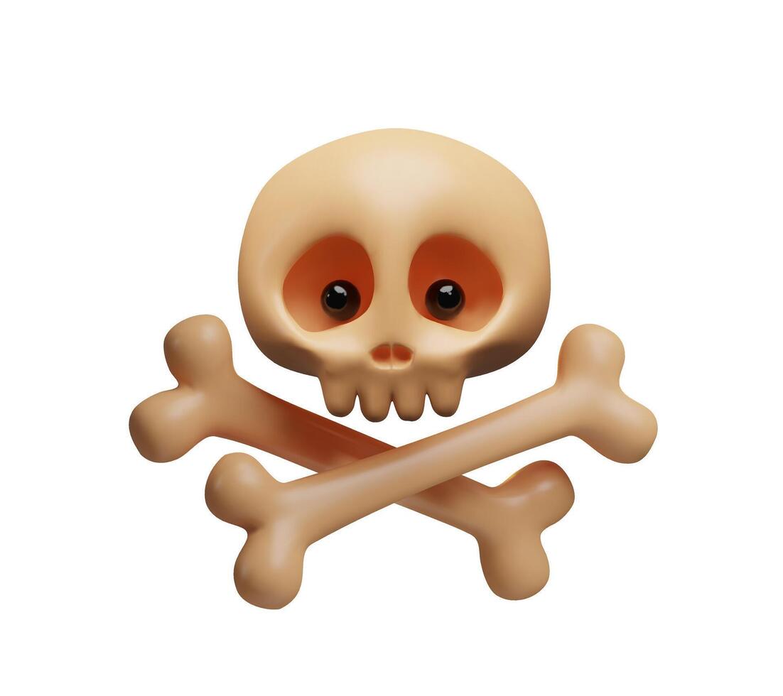 3d skull and bones. Three-dimensional illustration of death sign. Pirate crossbones flag. Skeleton horror icon. Medicine poison symbol. danger emblem. Toxic scary human head. Caution mascot vector