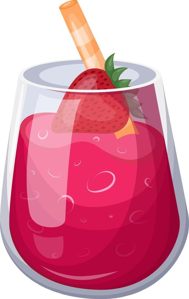 Strawberry juice illustration in glass with straw and fruit vector