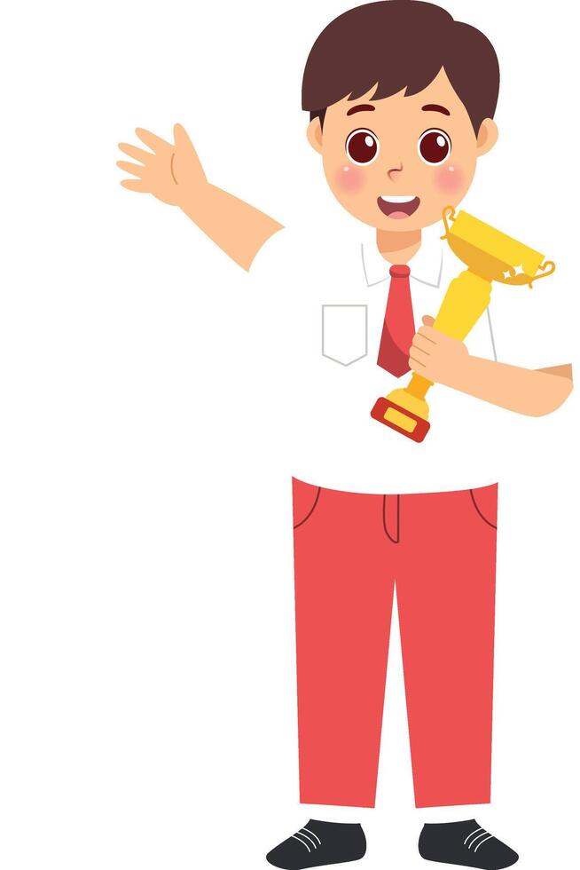 A boy holding a trophy vector